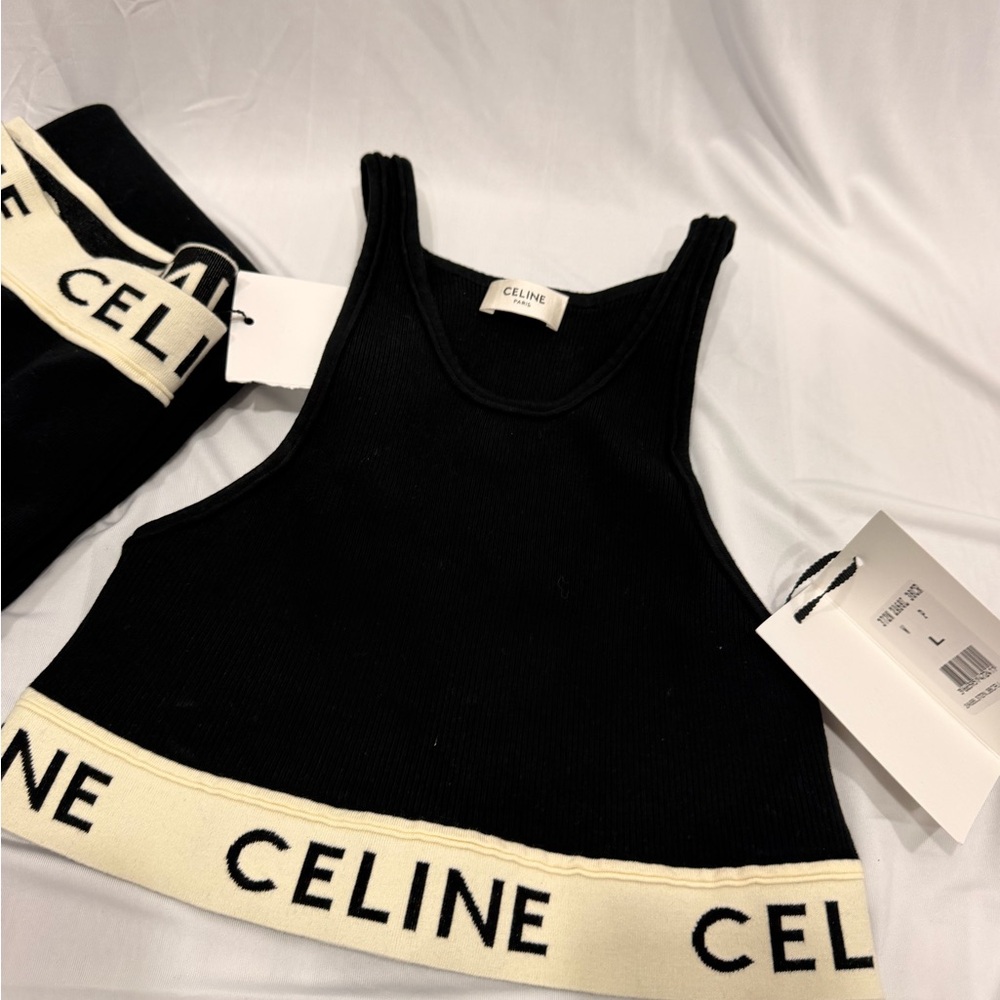 CELINE ATHLETIC KNIT BRA TOP - BLACK / CREAM